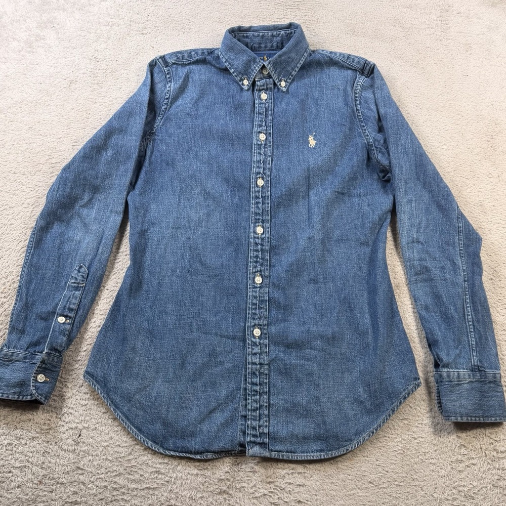 Polo Ralph Lauren Shirt Mens Small Custom Fit Blue Denim Button Down Pony